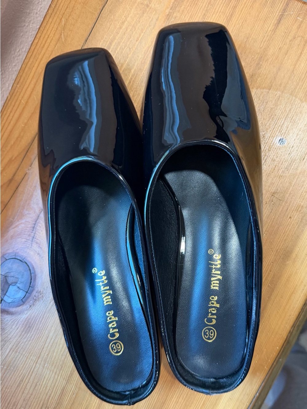 Black Patent Square-Toe Women’s Flats Mules Square Toe 7.5